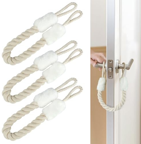 3 Stück Türstopper Klinke, Baumwolle Türkordel Klemmschutz, 60cm Klemmschutz für Türen, Türstopper Türklinke Stoff für Haustier und Kinder Fingerschutz (Weiß)