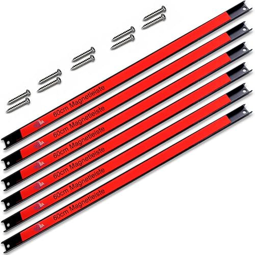 DEUBA® 6x Magnetleiste 60cm 23kg Tragkraft Magnetisch Werkzeugleiste Werkzeughalter Werkzeugwand Werkstatt Werkzeug Organizer inkl. Montagematerial