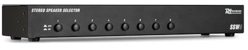 Power Dynamics SSW8 Lautsprecher Umschalter – 8-fach Lautsprecher Umschaltbox – Audio Verteiler für 8 Lautsprecherpaare – Aux & Cinch Switch – 100W je Kanal – 4-16 Ohm – 19 Zoll – Schwarz
