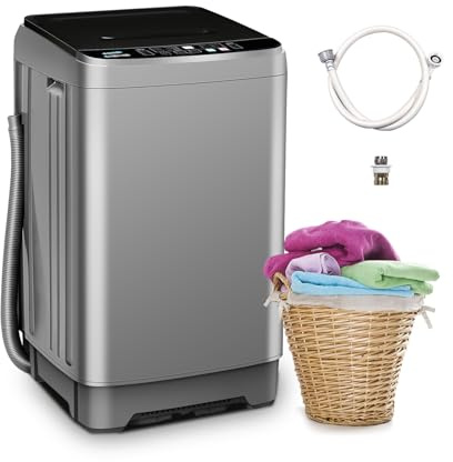 BORCOLO Portable Washing Machine, 17.7lbs Full-Automatic Small Washing Machine for Apartment, 10 Wash Programs with Drain Hose Dorm Size Portable Washer for RV, Home, College, Grey