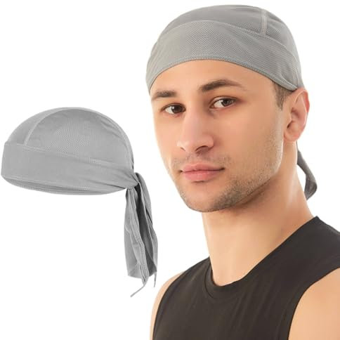 Bandana Herren,Durag Men Sonnenschutz Sommer Piraten Kopfbedeckung,Damen Fahrrad Sports Mütze Piratentuch Kopftücher für erwachsene Sport Wandern Pirat Motorrad Kopf Mit Bandanas Kopftuch(Grau)