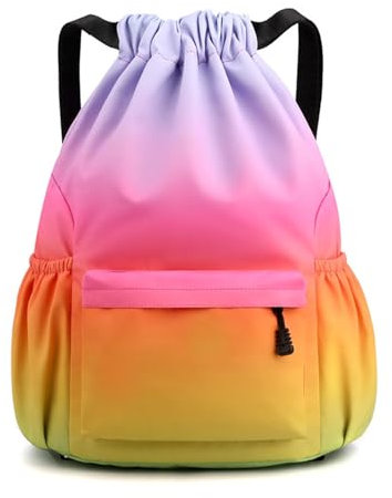 Polartreehome Turnbeutel Sportbeutel Männer und Frauen, Wasserdicht Große Kapazität Turnbeutel, Nylonbeutel mit Kordelzug, Fitnessstudio Rucksack, Kordelzugbeutel für Sport Schwimmen(Rainbow)