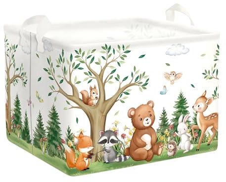 HUUMONSS Cute Forest Animal Storage Basket for Parents Organizing Kids Toys Clothes Large Boys Girls Gift Toy Box Bin Laundry Hamper for Bathroom Shower,Bear,36L