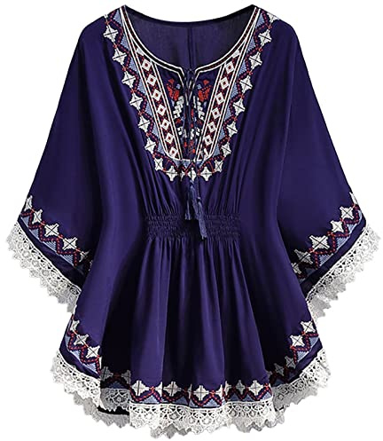 Cocila Haut pour Femme BohèMe Vintage Haut Brodé T Shirts Montrant Mince Longueur Ample Chic T SurdimensionnéS pour Femmes Ensembles De Graphiques Blouse Manche Courte Tee Femme