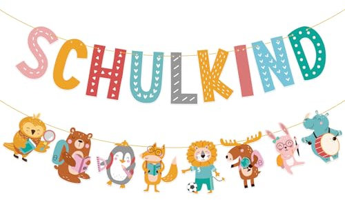 MEJOSER 2 Stk. Schulkind Girlande Einschulung Deko Banner Tiere für Junge Mädchen Schulanfang Schuleinführung 2025 Outdoor Indoor Geschenk