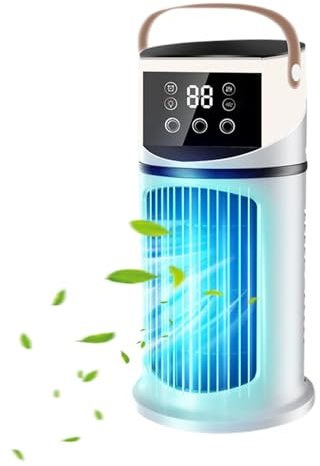 Ventilador de aire acondicionado de escritorio, ventilador de aire acondicionado portátil para habitación, enfriador de nebulización ajustable con luz LED para dormitorio, dormitorio, lectura, trabajo