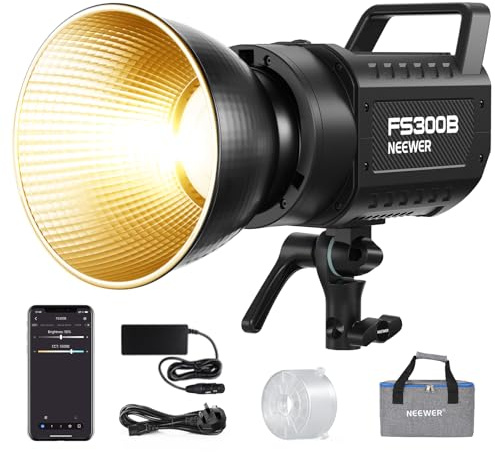 NEEWER FS300B 300W LED Studio Video Light, Bi Color COB Continuous Lighting with 2.4G/APP Control 44500Lux/1m 2700K-6500K CRI97+, 12 Scenes, Bowens Mount Spotlight for Photography Recording Streaming