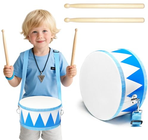 Kids Drum Set,8 Wooden Drum Toys with Adjustable Strap and 2 Drumsticks,Sensory Musical Instrument for Toddler Boys & Girls,Party Gift(Blue)