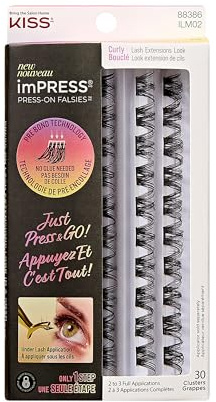 Kiss Impress Faux cils, faux cils, « bouclés », 10 mm-14 mm, comprend 30 grappes, compatibles avec les lentilles de contact, faciles à appliquer, cils réutilisables