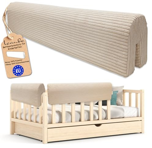Leanbe Bettkantenschutz für Kinderbetten Kissen für bettumrandung Rausfallschutz Abdeckung Kantenschutz für Babybett (BEIGE Cord, 60cm)