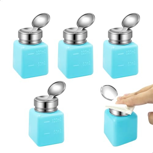 Dispenser pumpflaska, klämflaska antistatisk, pumpdispenser korrosionsskydd, pumpflaska tätning för skönhetssalong laboratorierengöring desinfektion, blå 120 ml 4-pack