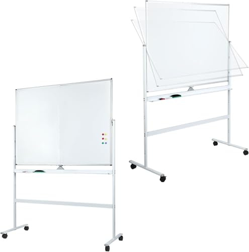 Tableau Blanc Mobile 126 x 90 cm, Grand Tableau Blanc Magnétique avec Supports, Double Face Effaçable à Sec, Cadre en Aluminium pour l'école à Domicile, le Bureau à Domicile, le Bureau