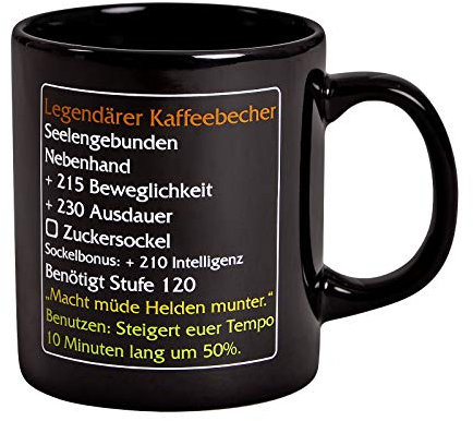Elbenwald Tasse Legendärer Kaffeebecher Level 120 MMO Item für World of Warcraft Fans 320ml Keramik schwarz
