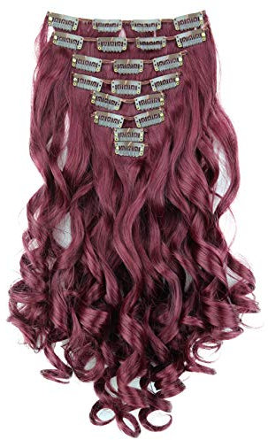 CAISHA XL 45cm CLIP IN EXTENSIONS Klara 7 Teile Set Haarverlängerung Voluminös Gelockt Weinrot CE27-1