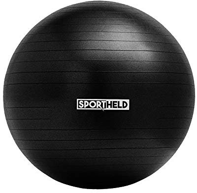 Sportheld® Profi Gymnastikball inkl. Pumpe zum Aufblasen | 75cm Durchmesser | Schwarz | robuster Sitzball & Fitnessball