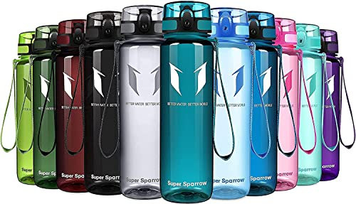 Super Sparrow Botella de Agua Deportiva - 1000ml - Sin BPA (Transparente- Cristal Marino)