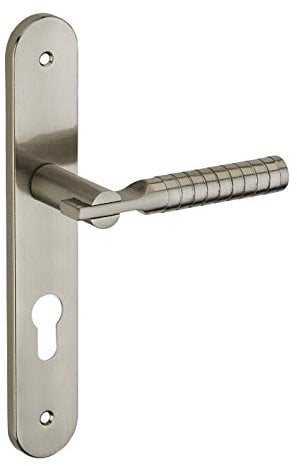 THIRARD - Ensemble de poignées pour porte d'entrée Diane trou de cylindre, carré 7mm, entr'axes 195mm, nickelé brossé