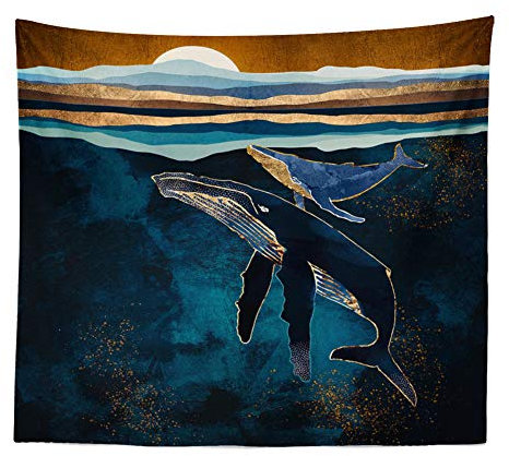 Boyouth Wandteppich, Naturlandschaft, abstrakter Wal und Sonnenuntergang, Digitaldruck, Kunst, Wandteppich, Heimdekoration, Wandbild, Strandtuch, 180 x 230 cm