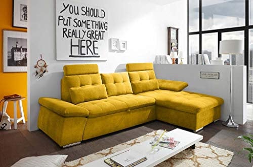 Froschkönig24 NALO Ecksofa 268x170 cm Couch Eckcouch Sofa Gelb (Senf)
