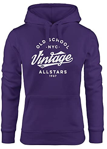 Neverless® Hoodie Damen College Style Schriftzug Oldschool Vintage Allstars Kapuzen-Pullover Fashion Streetstyle lila XL