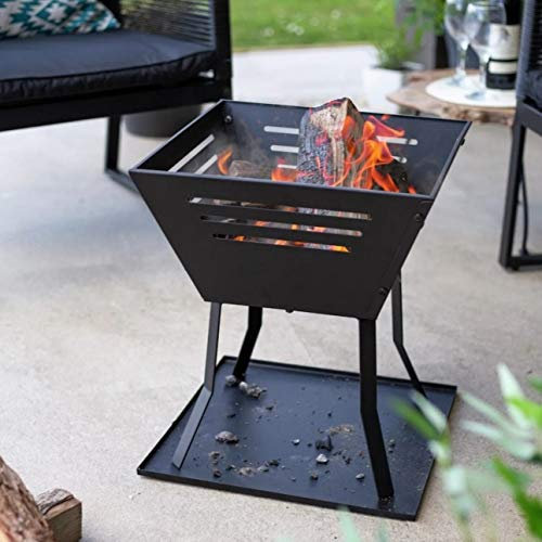 La Hacienda Modern Fire Pit - Square Basket Log Burner (Large Garden Patio Heater, Chimenea Wood Stove BBQ Chiminea)