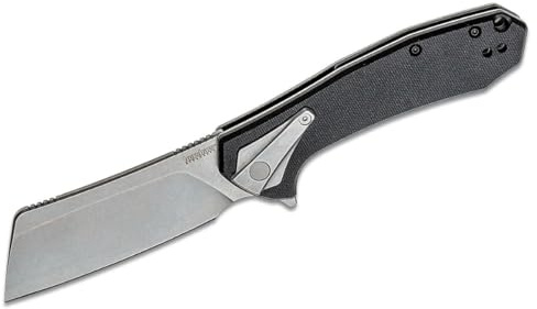 Kershaw Bracket Pocketknife, 3.4 8Cr13MoV Stainless Steel Cleaver Blade, Assisted One-Handed Flipper Opening, Folding EDC, Frame Lock,Black