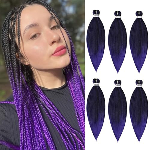 DT CHERYL Capelli Intrecciati Pre allungati Extension 6 Packs 66 cm Capelli Per Treccine Africane Yaki Hair Braid Capelli Sintetici Uncinetto 1B/Viola