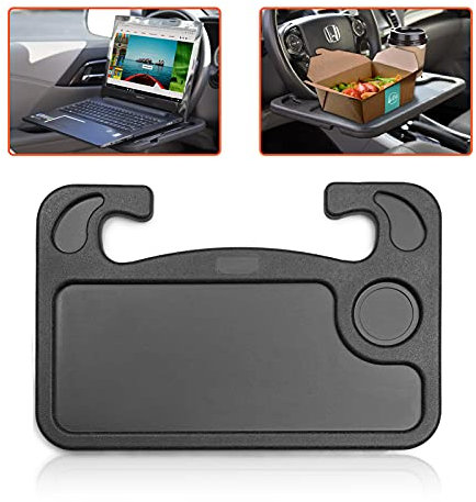 Trobo Steering Wheel Tray, Car Desk For Writing, Laptop, Tablet, iPad Or Notebook With Pen Slot, Food Eating Table With Cup Holder, Hooks On Most Vehicle Steering Wheels, Car Accessories For Travelers