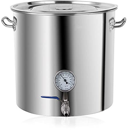 Bollitore per Birra in Acciaio Inossidabile per La Casa - Pentola per Brodo con Coperchio, Termometro E Valvola A Sfera per La Cottura della Birra E La Bollitura,35 * 35cm