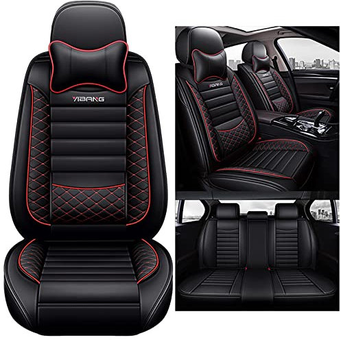 Eunncu Sitzbezüge Auto Universal Set Zubehör für Dacia Duster Duster 2 Duster 1 Duster S Logan Sandero Sandero S Autositzbezüge Wasserdichtes Leder Schwarz Rot
