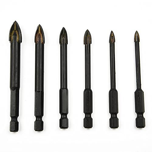 6-teiliges Bohrer-Set, Hartmetall, Glas, Fliesen, Bohrer-Set, 4, 5, 6, 8, 10, 12 mm, Steinbohrer-Set für Porzellan, Keramik, Fliesen, Beton, Ziegel, Wand, Glas, Spiegel, Kunststoff, Mauerwerk und Holz