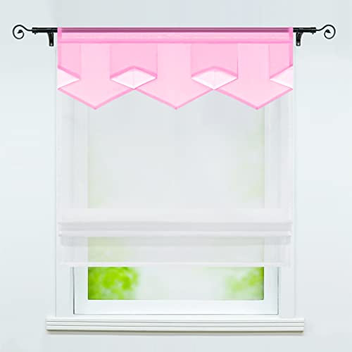 Joyswahl Voile Raffrollo Modernes Bändchenrollo mit farbigem Abschluss »Anita« Wohnzimmer transparent Gardinenschal mit Tunnelzug BxH 120x140cm Pink 1er Pack