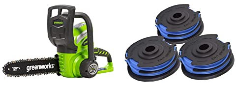 Greenworks Motosega a Catena a Batteria G40CS30, Li-Ion 40 V Velocità della Catena 4.2 m/s & Bobina a Doppio Filo 29187, Diametro Del Filo Da 1.65mm, 4.8m Di Cavo per Bobina