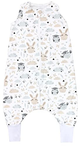 TupTam Baby Sommer Schlafsack mit Beinen 0.5 TOG OEKO-TEX zertifizierte Materialien unwattiert Unisex, Farbe: Hase/Eule, Größe: 110-122
