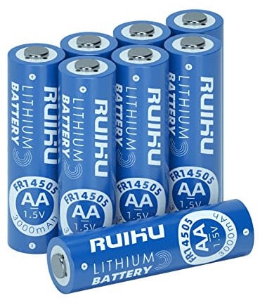 RUIHU Confezione da 8 batterie AA al litio ferro, doppia A, 1,5 V, 3000 mAh, a lunga durata, per fotocamera lampeggiante, non ricaricabili (litio AA-8)