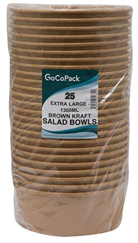 Ensaladera de papel kraft: paquete de 25 cuencos de ensalada de papel kraft, perfectos para alimentos calientes y para ensaladas, extragrande, 1300 ml)