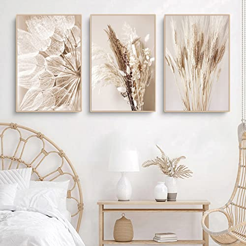 Sarah Duke Beige Wandbilder 3er Poster Set Moderne Wandbilder Boho Pampasgras Bild Wohnzimmer Poster Natur Vintage Leinwandbilder Wandposter Ohne Rahmen (Stil A,30x40 cm)