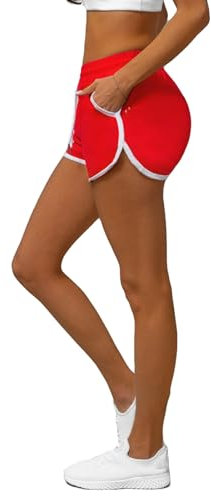 OZONEE Damen Shorts Sporthose Kurz Hotpants High Waist Sweatshorts Sweatpants Hose Sportshorts Jogginghose Sport Sweathose Trainingshose Freizeithose Joggpants JS/8K208Z/18 ROT XL