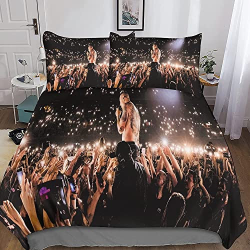 Zbeiba Bettwäsche-Set mit Likn Park Motiv 3D-Druck Bettbezug für Rock 'n' Roll Fans-Inklusive Kissenbezug-für Kind Erwachsene-Weich langlebig(A7,135x200cm+2x80x80cm)