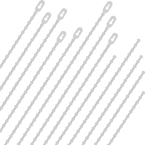 SAISN 100 Pack Beaded Cable Ties Adjustable Wire Ties Beaded Reusable Click Zip Ties Plastic Tie Wrap Lightweight Cable Straps White Twist Ties, 8 Inch