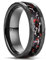 NUNCAD Ring Schwarz Herren 8mm Wolfram Ring mit Meteorit und Dinosaurier Knochen Gehämmerter Eheringe für Männer Größe 65(20.7)