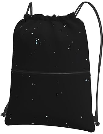 QQLADY Schwarzer Glitzer-Rucksack mit Kordelzug, wasserdicht, für Fitnessstudio, Sport, Yoga, Schwarz , One size