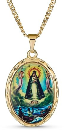 Bling Jewelry Große ovale religiöse Medaille Medaillon gesegnete Mutter Jungfrau Maria Foto Anhänger Halskette für Frauen Teenager Gelbgold plattiert