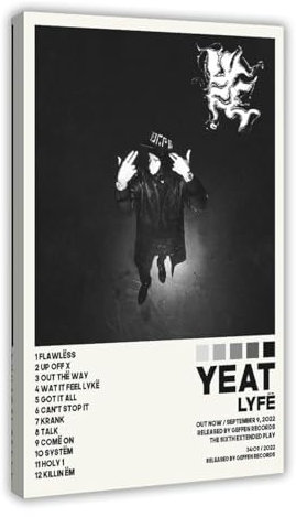 Yeat Poster Lyfe Albumcover Poster Leinwand Poster Wandkunst Dekor Druck Bild Gemälde für Wohnzimmer Schlafzimmer Dekoration Rahmenstil 30 x 45 cm