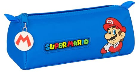 SUPER MARIO PLAY - Federmäppchen mit Reißverschluss und Fach, Kinder Federmäppchen, ideal für Kinder im Schulalter, bequem und vielseitig, Qualität und Widerstandsfähigkeit, 21 x 7 x 8 cm, Blau/Rot,