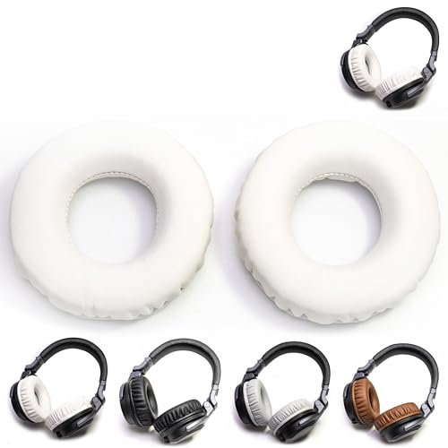 Voarmaks Thick Soft Protein Leather Ear Pads Foam Cushion Cover Replacement Pads Compatible with Pioneer HDJ CUE1 Cue One,HDJ500 DJ Headphone Headset (White Ear Pads L,R)