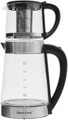 Bollitore elettrico in vetro da 1800 W, bollitore elettrico portatile, bollitore elettrico e teiera, 2,5 l + 1 l, bollitore in vetro in acciaio inox
