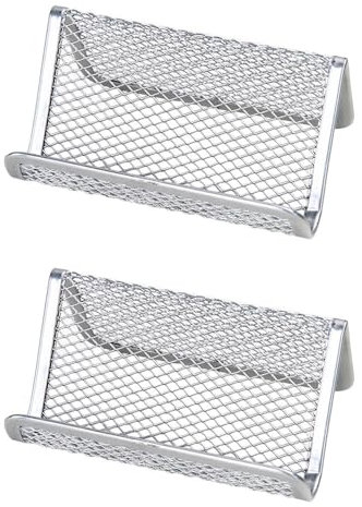 2 Stück Metall Mesh Visitenkartenhalter, Desktop Visitenkartenständer Anzeige Kartensammlung Organizer für Desk Office (Silber)