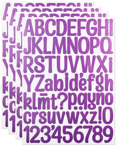 1.5 Inch Small Vinyl Letter Number Stickers, 4 Sheets Mini Waterproof Alphabet Number Stickers for Sign, Decor, Scrap Booking, Crafts - Purple