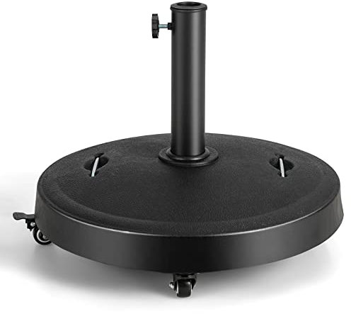 GOPLUS - Pie de sombrilla con ruedas, 23 kg, soporte de sombrilla redondo de resina con asas, adecuado para postes de sombrilla de 38/48 mm, base de sombrilla para jardín, patio, terraza, patio